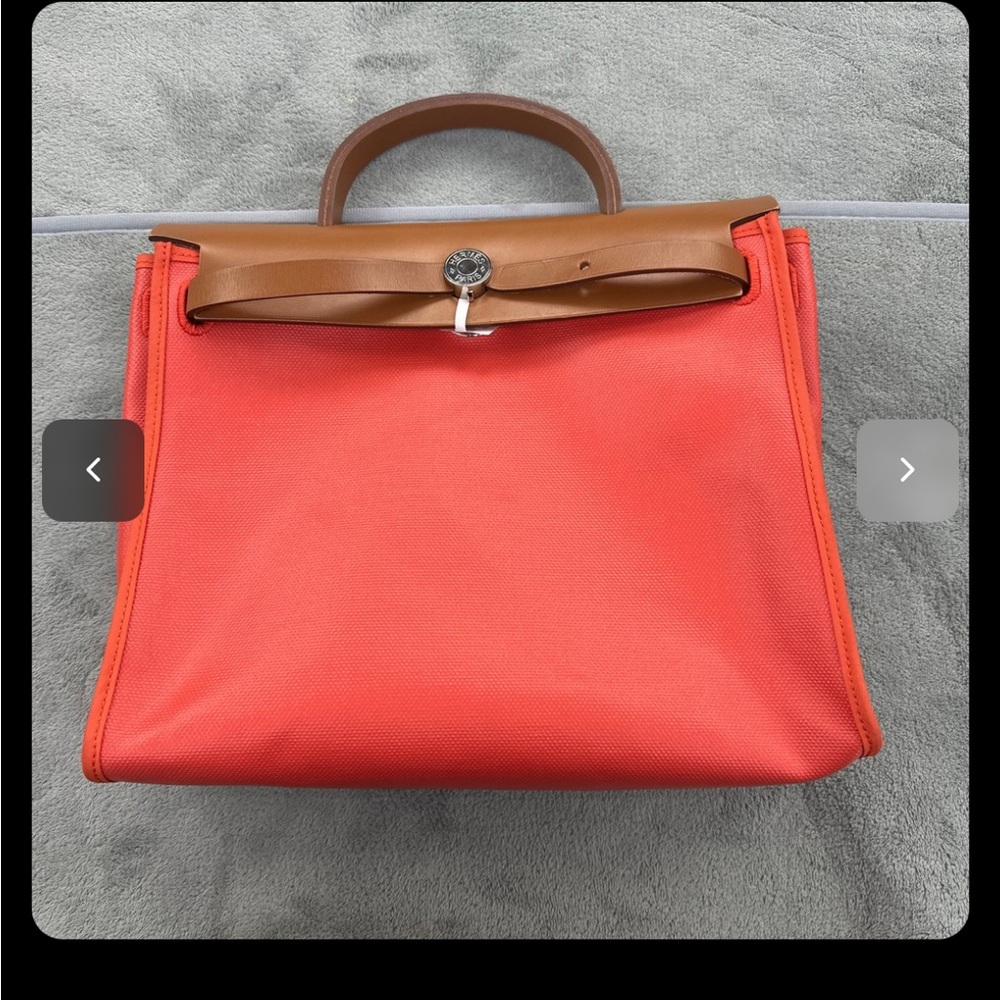 Leather-Trim Orange Tote Hermes bag